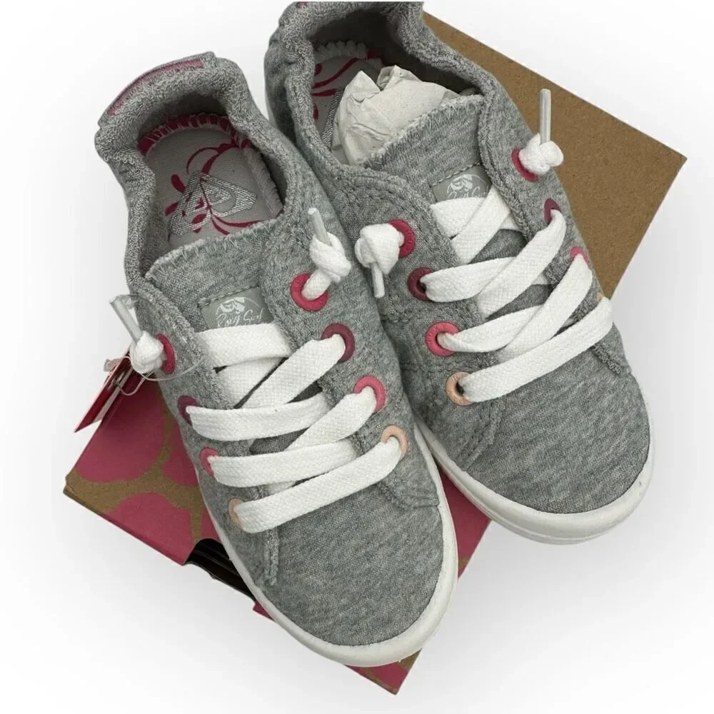 NWT Roxy Kids RG Bayshore III Textile Lace Up Sneaker Shoes Gray Size 12
